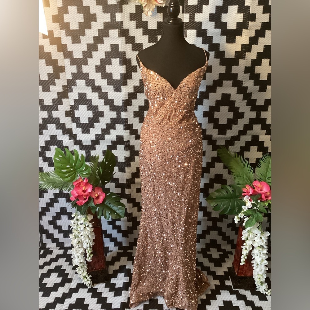 Plus Size Prom Dress Glamorous Rose Gold Sequin 3X Stretch - Picture 4 of 11